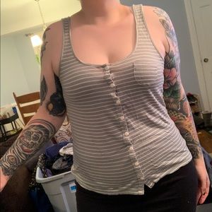 Kirra Gray Striped Tank Top Button-Up Large